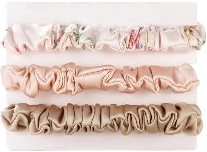 Michooyel 3 Stück Seiden Haargummis Damen 100% reine Maulbeerseide, 1.5cm Mini 16 Momme Seide Haarringe mit Gummiband, Haargummis für Damen Silk Scrunchies