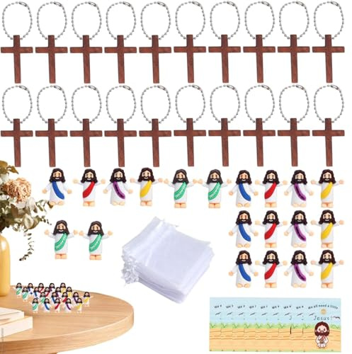 Kustimantu Jesusfiguren Bulk,Jesusfiguren mit Karte - 20 Stück Grußkarte Jesus Figuren Puppe,Sammelfiguren zum Versteckspiel, kleine Partygeschenke für die Taufe