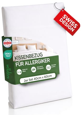 Welldora Milbenbezug Kissen 40x60, Premium Encasing, Allergiker, 2er Set | Allergiker-Bezug gegen Milben & Bettwanzen | Dermatologisch getestet | Oeko-Tex Bettwäsche | Waschbar 95°C | Schweizer Marke