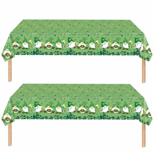 Confezione da 2 tovaglie per il giorno di San Patrizio per il giorno di San Patrizio Lucky Green Shamrock Tovaglia rettangolare in plastica impermeabile 137,2 x 274,3 cm, per feste irlandesi