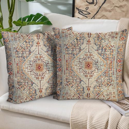 HZYKDWD Juego de 2 fundas de cojín bohemias de 50 x 50 cm, patrón de alfombra vintage bohemio, decoración étnica antigua, funda de almohada suave para sofá, habitación, cama, funda de almohada