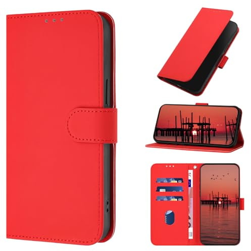 CASEONJAN für iPhone 11 Hülle, PU Lederhülle Schutzhülle Klapphülle mit Kartenhalter, Stoßfestes Flip Cover Wallet Case für iPhone 11 Handyhülle (Rot)