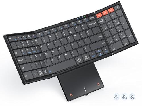 MEETION Foldable Bluetooth Keyboard with Touchpad, 3-Device Portable Wireless Keyboard with Numeric Keypad, Full-Size Rechargeable Business Travel for iPad Phone Laptop PC iOS Android Windows Mac