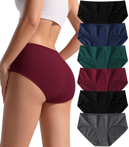 PNQUNZ Cotton Underwear for Women, Mid Rise Hipster Panties, 6 Pack (US, Alpha, X-Large, Regular, Regular, A-6 Pack 5 Colors)