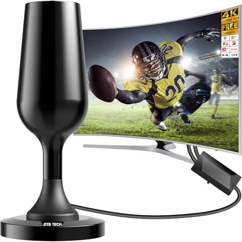 Dvbt2 antenne mit verstärker innen, zimmerantenne dvb-t2 mit verstärker,Dvbt antenne 360° Allroundempfang, HDTV Zimmerantenne für Fernseher 4K/1080P HD, Magnetfuß & 3 m Kabel, ideal für lokale Sender