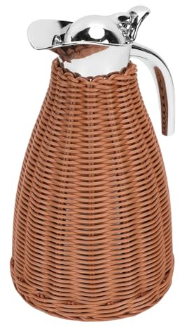 AUNMAS Jarra Térmica De Ratán, Jarra Térmica De Café Tejida A Mano De Acero Inoxidable De 1,5 L, Jarra Con Aislamiento De Ratán Tejida Para Bebidas De Agua Y Té (Café)