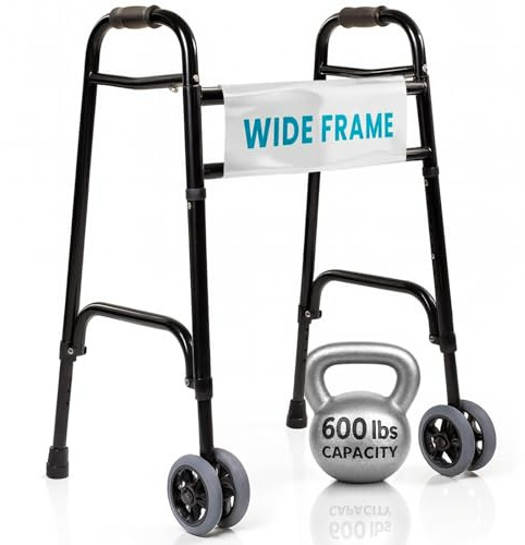 Vive Mobility Bariatric Walker for Seniors - Front 2 Wheel Walker for Men & Women, Heavy Duty - Front Wheeled, Folding, Extra Wide, Rolling - Medical Grade for Heavy People (Black)