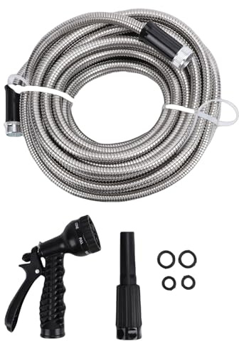 Haofy Manguera de Jardín, Juego Expandible Liviano de Acero Inoxidable con Boquilla Rociadora para Regar Plantas de Césped y Lavado de Autos (75FT)