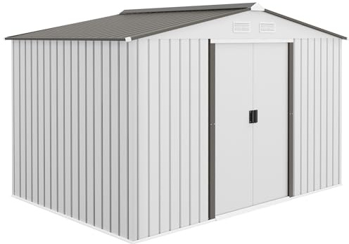 Casetta da Giardino, Capanno Porta Attrezzi con Fondazione 277x195x192 cm in Lamiera d'Acciaio Argento per Attrezzi da Giardinaggio e Accessori Piscina
