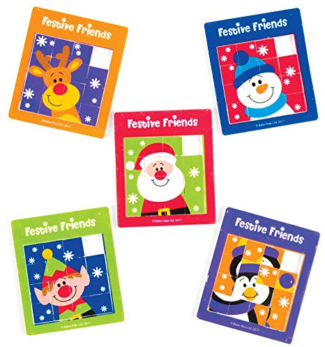 Baker Ross Amigos Festivos Mini Juegos de Rompecabezas deslizantes: Juguetes novedosos para niños, Fiesta, botín o Bolsa de premios (Paquete de 5)