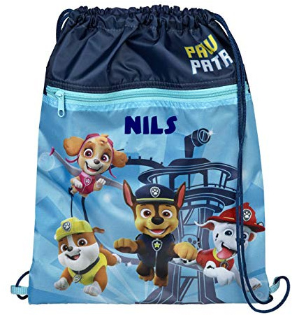 Turnbeutel Paw Patrol Kinder - Personalisiert mit Namen - Sportbeutel Junge Mädchen - Schuhbeutel zum Zuziehen - Blau