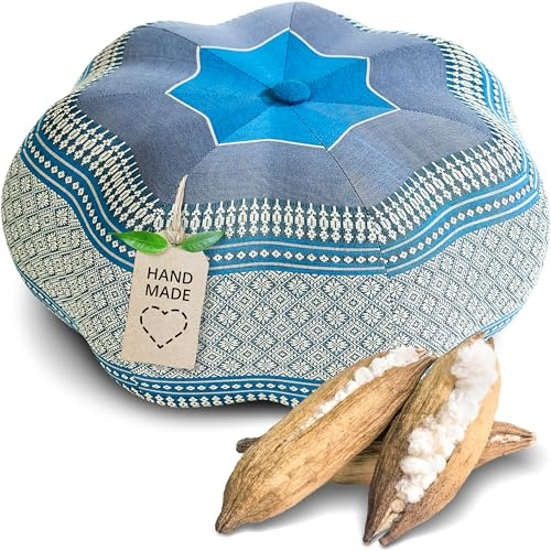 livasia Meditationskissen Stern groß - Ø 40x20cm - Yogakissen mit Kapok, Pouf, Bodenkissen sternförmig Yoga Zen Meditation, Zafukissen Garten Balkon, Sitzkissen handgefertigt