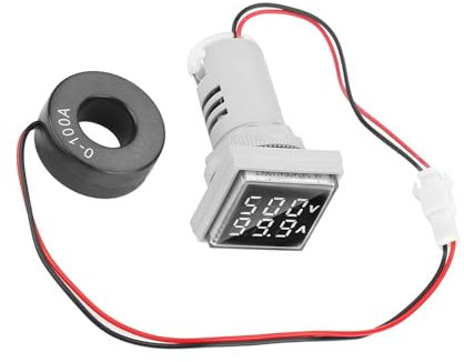 Hyuduo Voltímetro Digital con Amperímetro, Panel LED de 22 mm, Medidor de Corriente CA 0-100A y Voltaje 60-500V, Pantalla Doble, Plástico, 15x9cm, Blanco