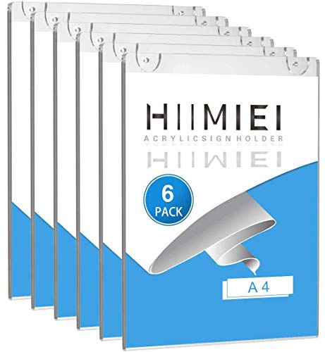 HIIMIEI 6-pack väggmonterad skylthållare A4, akrylskylthållare tydliga annonsramar för papper, affischhållare väggmonterad med 3M-tejp och monteringsskruvar