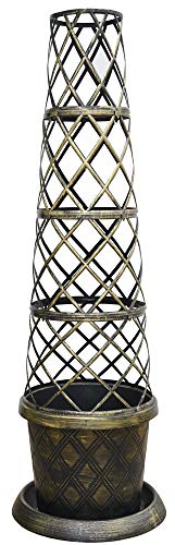 Tower Pot Kit Large Patio Pot Saucer Matching Lattice Style Tower Frame Stunning Black Burnt Gold Effect Ideal Planting Climbing Flowers Vines Vegetables 1 x Tower Pot Kit By Thompson and Morgan
