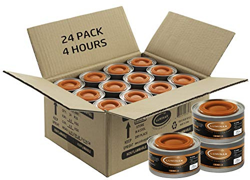 Luminar Resealable-Wick Chafing Fuel Cans, 24 Pack, 4 Hour - Premium Quality Burners for Food Warmers - No More Spills, Waste, or Hassle - Perfect for Convenient, and Long-Lasting Event Catering