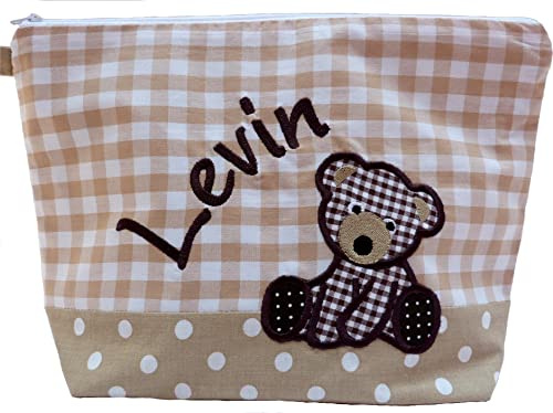 bestickte Tasche - BÄRCHEN - Wickeltasche - Kulturtasche -Windeltasche - Kulturbeutel - Waschtasche - Bag *WunschNAME* - 20 Schriftarten, Geschenk, Name, Teddy