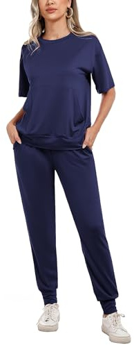Irevial Chandal Mujer Completo Verano Conjunto de Camiseta y Pantalones de Manga Corta Casual Ropa Deportiva Dos Piezas Primavera para Correr Azul Real, XXL