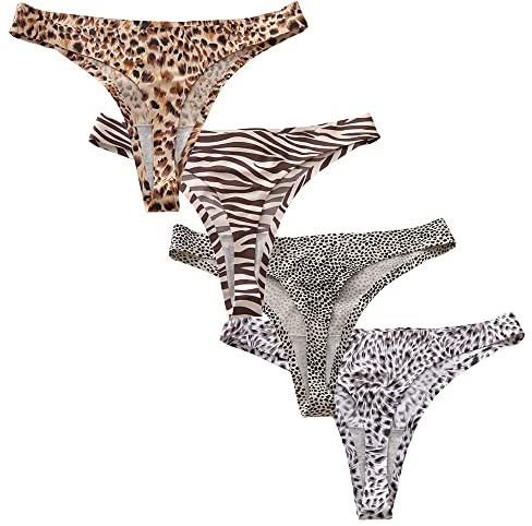 Leopardtryck string sexiga trosor för kvinnor hög elasticitet sömlös bikini underkläder damunderkläder 4-pack, c, XL