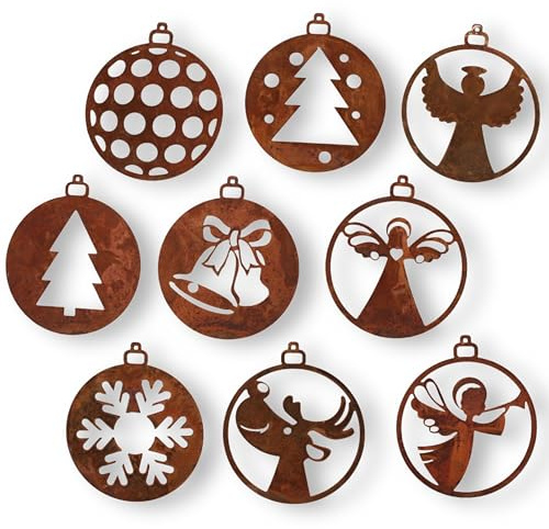 Rostikal 9er Set Christbaumschmuck 7 cm Rost Deko Wohnzimmer Fensterdeko hängend Gartendeko