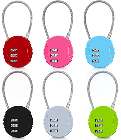 Lucchetto a combinazione, 6 pezzi di lucchetto, lucchetto a combinazione, 3 cifre, lucchetto per bagagli, lucchetto con codice numerico per viaggi, zaini, valigie per le vacanze (6 colori)