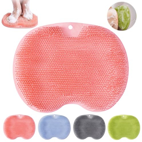 Fußbürste für die Dusche, Rutschfestes Silikon Massagepad, Fusswäscher | Wäscher Massagegerät Dusche mit Rutschfesten Saugnäpfen, Duschfußreiniger Peeling, Reinigt, Massiert Ihre Rücken (Rot)