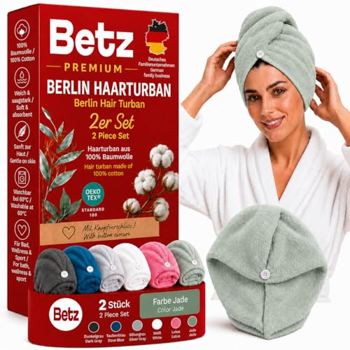 Betz terry turban med knapp BERLIN – turbanhandduk – huvudhandduk – hårturban 100 % bomull – färg jade