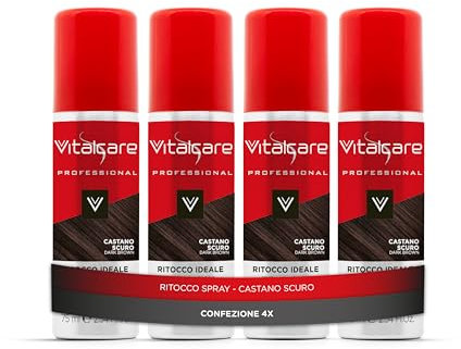 Vitalcare | Ideal Touch Up - Spray de retoque instantáneo para el cabello, spray perfecto para cubrir temporalmente cabellos blancos y grises, castaño oscuro, 3 botellas de 75 ml
