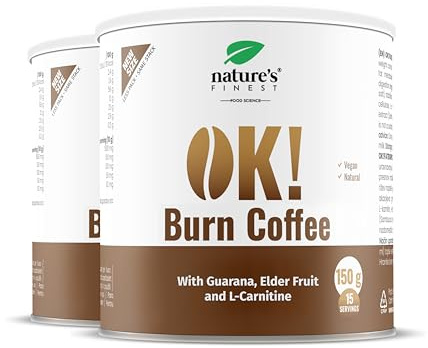 Nature's Finest Burn Coffee, Instant-Kaffee 300 g (2er Pack) | 5-in-1 Instant-Kaffee mit L-Carnitin, Guarana & Holunder auf Reisdrink-Basis - schnell gemixt, glutenfrei