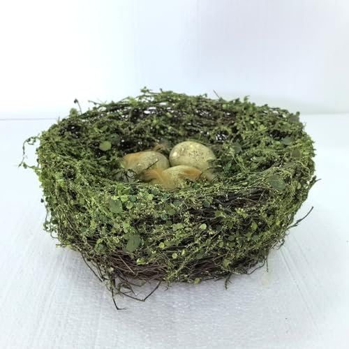 LNGODEHO 1 nido de huevo de pájaro de ratán artificial de fibra natural para jardín y patio (verde, 13 cm)