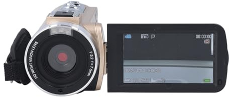 Luocute Caméra Vidéo 1080P, Caméscope Numérique Full HD 30MP 3,0 Pouces Rotation à 270 Degrés LCD Caméscope à Zoom Numérique 18X Anti-secousse avec Nocturne Infrarouge (Gold)
