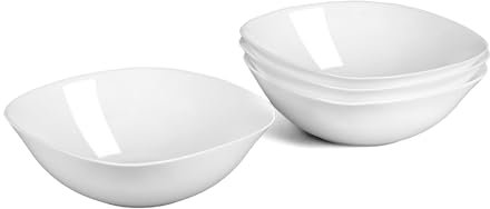 LaGlint Set di 4 Ciotola per Cereali in Vetro Opalino 740ml Quadrato, Adatte per Lavastoviglie e Microonde, Bianco per Riso Insalata Minestra