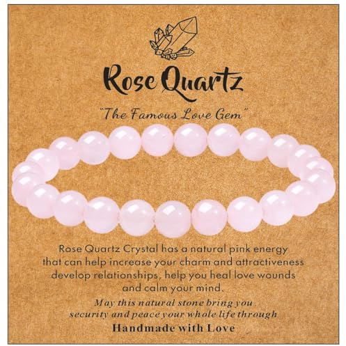 Sahoottie Rose Quartz Crystal Bracelet Rose Quartz Bracelets for Women Pink Bracelet for Women Pink Gemstone 8mm Bead Ladies Jewellery