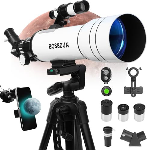 Telescopi per adulti per astronomia, telescopio rifrattore da 70 mm di apertura e 400 mm per bambini con rivestimento FMC e alta trasmissione con adattatore per smartphone, telescopio astronomico