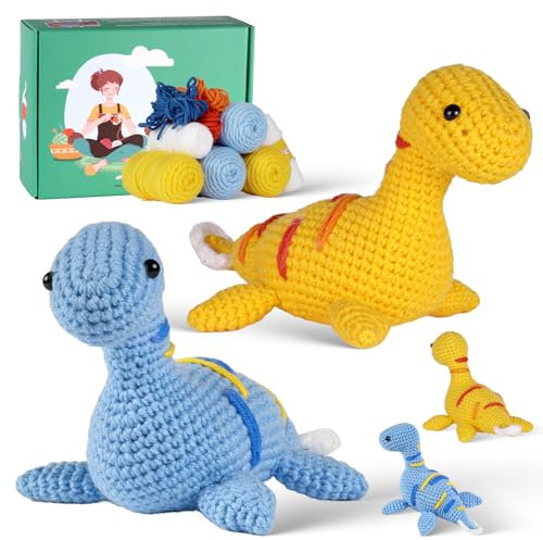 Vmhkjo Komplett Häkelset für Anfänger Tiere,2 Stück Lustiges Häkeltiere Set,Strickset mit Häkelnadeln Garn,Schritt-für-Schritt-Anleitungsvideo,Häkel-Starter-Kit für DIY