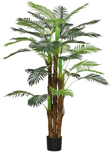 HOMCOM Pianta Artificiale da Interno da 160 cm in Vaso con 36 Foglie, Palma Finta Realistica in PE e Cemento per Interno, Decorazione per Casa Ufficio Giardino, Verde