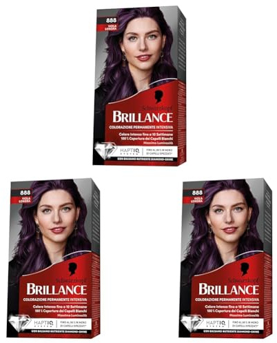 Schwarzkopf, Brillance Colorazione Permanente Intensiva, Tinta per Capelli, Crema Colorante con Balsamo Nutriente Diamond Shine, Tonalità 888 Viola Londra (Confezione da 3)
