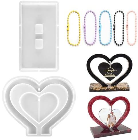 Moule en Résine Époxy Forme Coeur Silicone Pendentif Formes | Moules Décoration Cadre Photo avec Chaîne Perles Fer pour Moulage DIY Crafts Bijoux Handmade Gifts Décorations Maison