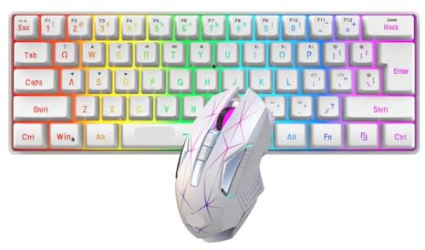 DIWUCXCA Tastiera da gioco wireless e set di mouse con layout 60% RGB retroilluminato la tastiera meccanica meccanica e mouse da gioco per la compatibilità desktop(L500(T300W))