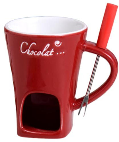 Schokoladenfondue Cup mit Gabel, kreativer tragbarer Keramik -Schokoladen -Schokoladen -Fondue -Tasse mit Loch und Griff für Gabelhalte, Teelicht nicht inklusive Tasse, Becher