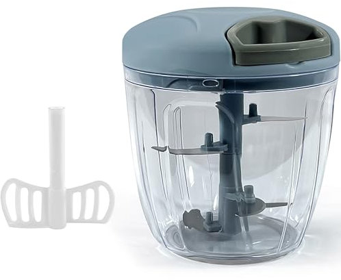 Crystal Food Chopper Manual – Hand Pull String Mini Chopper – Multi Functional Vegetable Onion Herb Fruit Cutter Processor – Handheld Food Processor with 5 Stainless Steel Blades, 900ml