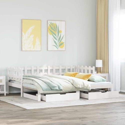 MOBCANT Tagesbett Ausziehbar mit Schubladen, Bettstütze Bettsystem Polsterbett Hausbett Geeignet für Wohnungen Schlafzimmer Gästezimmer Hotel ohne Matratze Weiß 90x200cm