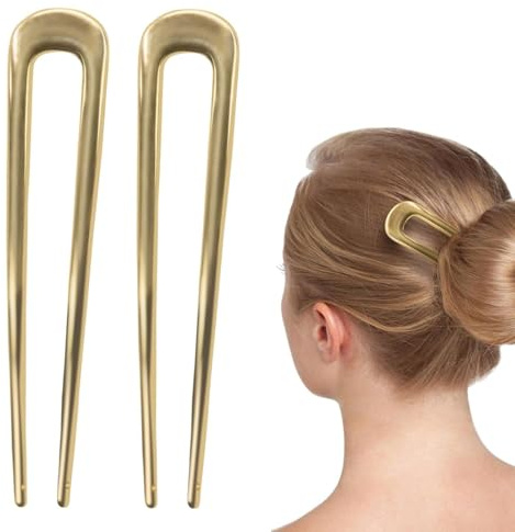 2 Stück French Hair Pin Metall für Frauen Mädchen Alle Haartypen, große U-förmige French Twist Hair Pin, Haarnadeln für Abschlussfeiern, Zeremonien, exquisite Anlässe (Gold)