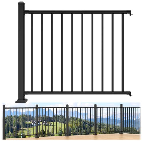 Egadis 42 in. H x 4 ft. W Porch and Deck Railing Kit, Aluminum Railing Kit, Black Textured AAMA 2604 Powder-Coat Finish Modular Rail System for Outdoor Decks, Porches & Balconies (1 Post, 1 Panel)