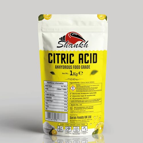 Shankh Citric Acid - 1kg | Anhydrous Food Grade for Cleaning, Food Preserving, Descaling, Making Bath Bombs, Removing Rust