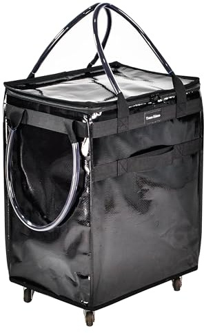 Reusable Grocery Bag On Wheels Large Capacity Shopping Trolley Foldable Rolling Tote Bag with Heavy Duty Handle for Travel (Black, Large)