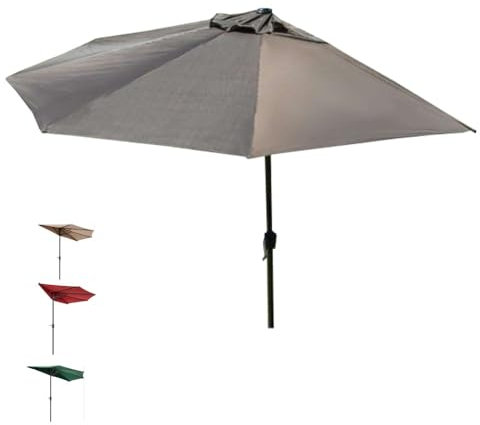 ZIUSFAC Halbrund Sonnenschirm 300cm 2,7m Halber Terrassenschirm Sonnenschutz UV Schutz Halber Sonnenschirm Außenbereich Balkon Gartenschirm 5 Rippen(Brown,300cm/9.8ft)