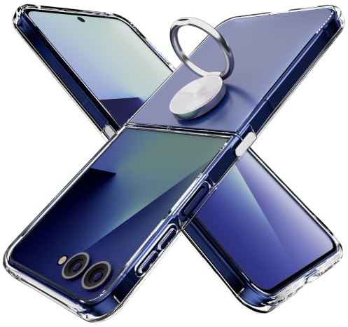 Cover Compatibile con Samsung Galaxy Z Flip 7 5G, Custodia Trasparente Silicone con Anello Ruotabile Cavalletto, Quattro Angoli Anti-Caduta Crystal Clear Case - Anello Argento