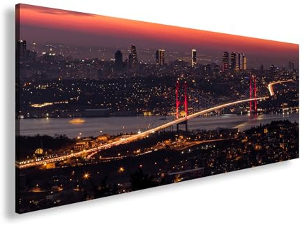 Leinwandbild Istanbuls Lichter – Brücke zwischen Kontinenten Panorama 120x60cm XXL Wandbild auf Keilrahmen/Kunstdruck/Bild Wohnzimmer Dekoration