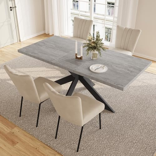 JIEXI Essgruppen Für 4-6 Personen, Esstisch Ausziehbar, Moderner Grauer MDF-Holztisch, Geeignet Für Wohnzimmer, Küche, Versammlungen
